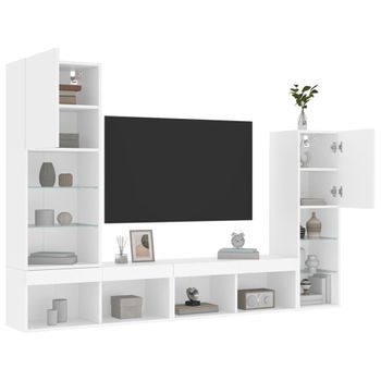 Vidaxl Muebles De Tv De Pared Con Led 4 Pzas Madera Ingeniería Blanco