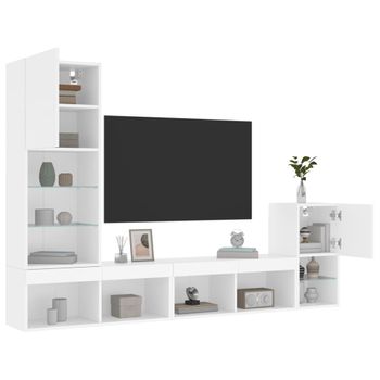 Vidaxl Muebles De Tv De Pared Con Led 4 Pzas Madera Ingeniería Blanco