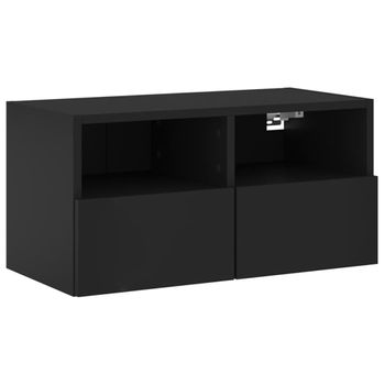 Vidaxl Mueble De Tv De Pared Madera De Ingeniería Negro 60x30x30 Cm