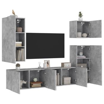 Vidaxl Muebles De Tv De Pared 5 Pzas Madera Ingeniería Gris Hormigón