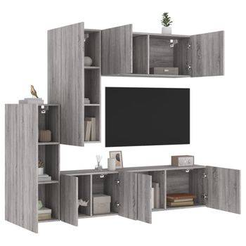 Vidaxl Muebles De Tv De Pared 5 Pzas Madera De Ingeniería Gris Sonoma