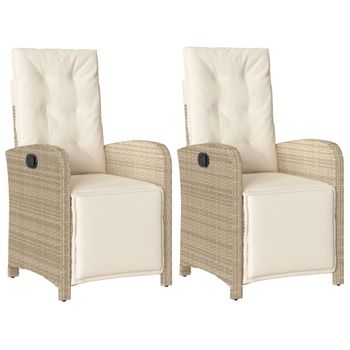 Sillones Reclinables Jardín Con Reposapiés 2 Uds Ratán Pe Beige