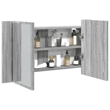 Armario Espejo De Baño Con Luz Led Acrílico Gris 80x12x45 Cm