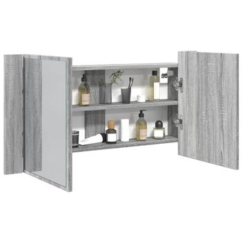 Armario Espejo De Baño Luz Led Acrílico Gris Sonoma 90x12x45 Cm