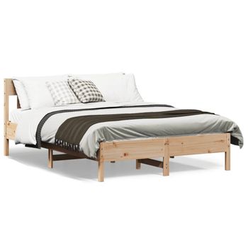 Estructura De Cama Con Cabecero Madera Maciza Pino 140x200 Cm Marrón