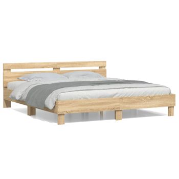 Vidaxl Cama Con Cabecero Madera De Ingeniería Roble Sonoma 200x200 Cm Marrón