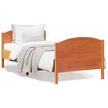 Estructura Cama Con Cabecero Madera Pino Marrón Cera 90x200 Cm