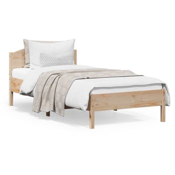 Estructura De Cama Con Cabecero Madera Maciza De Pino 90x200 Cm Marrón