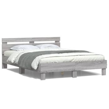 Vidaxl Estructura De Cama Cabecero Y Luces Led Gris Sonoma 150x200 Cm