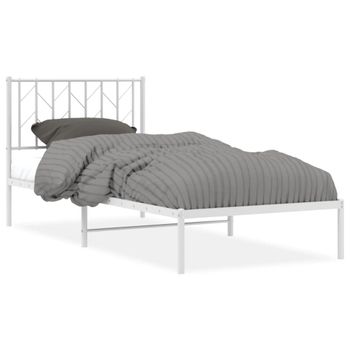 Vidaxl Estructura De Cama De Metal Con Cabecero Blanco 90x200 Cm