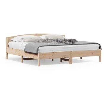 Estructura De Cama Con Cabecero Madera Maciza De Pino 200x200cm Marrón