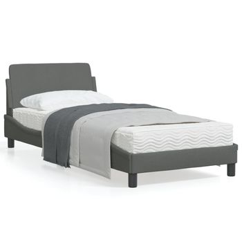 Estructura De Cama Con Cabecero De Tela Gris Oscuro 90x190 Cm