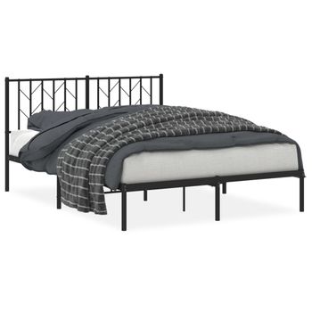 Vidaxl Estructura De Cama Con Cabecero Metal Negro 135x190 Cm