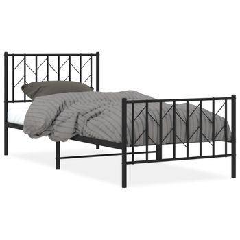 Vidaxl Estructura De Cama Con Cabecero Y Estribo Metal Negro 90x200 Cm