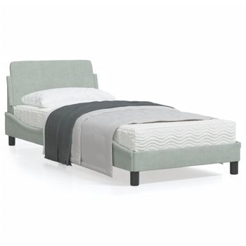 Estructura De Cama Con Cabecero Terciopelo Gris Claro 90x200 Cm