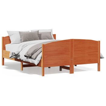 Estructura Cama Con Cabecero Madera Pino Marrón Cera 140x200 Cm