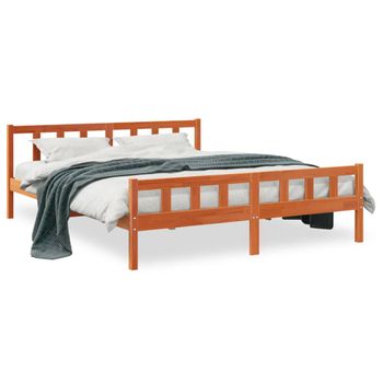 Estructura Cama Con Cabecero Madera Pino Marrón Cera 180x200 Cm