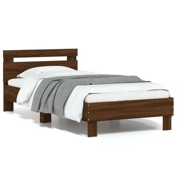 Vidaxl Cama Con Cabecero Madera De Ingeniería Marrón Roble 90x200 Cm