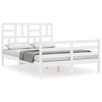 Vidaxl Estructura Cama De Matrimonio Con Cabecero Madera Maciza Blanco