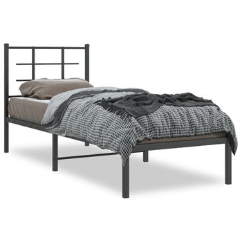 Estructura De Cama Con Cabecero Metal Negro 75x190 Cm