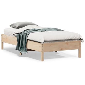 Estructura De Cama Madera Maciza De Pino 75x190 Cm Marrón