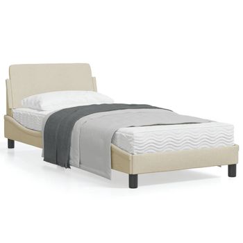 Estructura De Cama Con Cabecero De Tela Color Crema 90x190 Cm