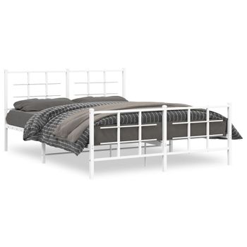 Estructura Cama Metal Con Cabecero Y Estribo Blanco 150x200 Cm