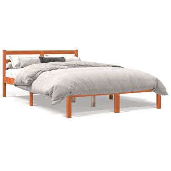 Estructura De Cama Madera Maciza Pino Marrón Cera 140x200 Cm