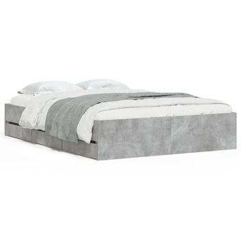 Vidaxl Cama Con Cajones Madera Ingeniería Gris Hormigón 135x190 Cm