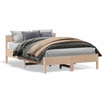 Estructura De Cama Con Cabecero Madera Maciza Pino 140x190 Cm Marrón