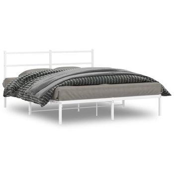 Vidaxl Estructura De Cama De Metal Con Cabecero Blanca 150x200 Cm