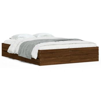 Vidaxl Cama Con Cajones Madera De Ingeniería Marrón Roble 140x200 Cm