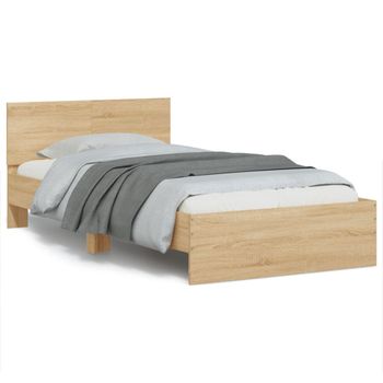 Vidaxl Cama Con Cabecero Madera De Ingeniería Roble Sonoma 100x200 Cm Marrón