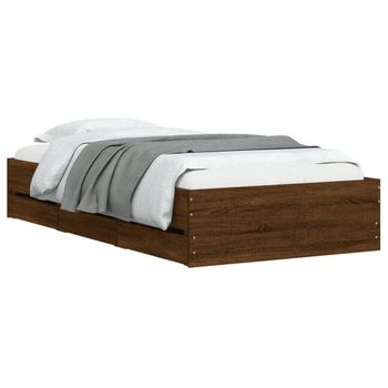 Cama Con Cajones Madera De Ingeniería Marrón Roble 90x190 Cm