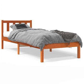 Estructura De Cama Madera Maciza Pino Marrón Cera 100x200 Cm