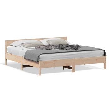 Vidaxl Estructura De Cama Con Cabecero Madera Maciza De Pino 200x200cm Marrón