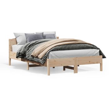 Estructura De Cama Con Cabecero Madera Maciza Pino 160x200 Cm Marrón