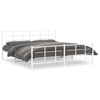 Estructura Cama Metal Con Cabecero Y Pie Cama Blanco 193x203 Cm