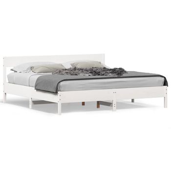 Estructura Cama Cabecero Madera Maciza Pino Blanco 180x200 Cm