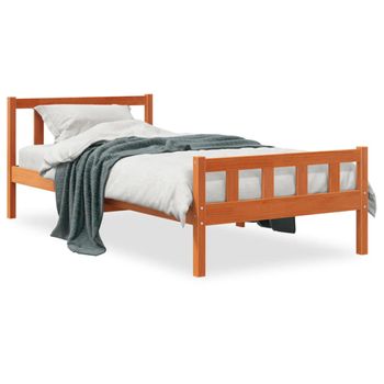 Estructura Cama Con Cabecero Madera Pino Marrón Cera 90x190 Cm