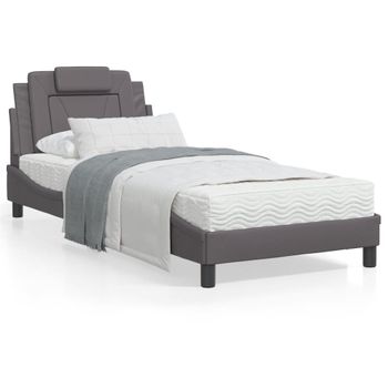 Vidaxl Estructura De Cama Con Cabecero Cuero Sintético Gris 80x200 Cm