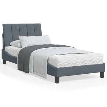 Vidaxl Estructura De Cama Con Cabecero Terciopelo Gris Oscuro 90x190cm