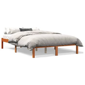 Estructura De Cama Madera Maciza Pino Marrón Cera 120x200 Cm