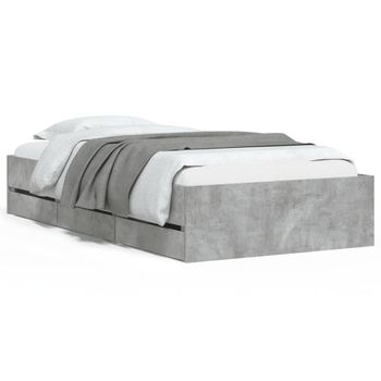 Cama Con Cajones Madera Ingeniería Gris Hormigón 90x190 Cm