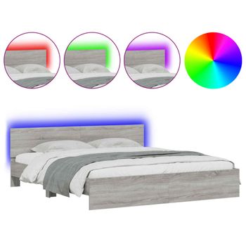 Estructura De Cama Cabecero Y Luces Led Gris Sonoma 180x200 Cm