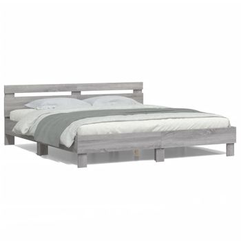 Vidaxl Estructura De Cama Cabecero Y Luces Led Gris Sonoma 180x200 Cm