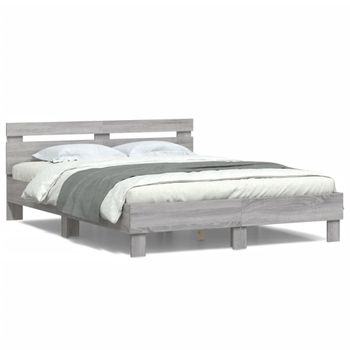 Vidaxl Estructura De Cama Cabecero Y Luces Led Gris Sonoma 140x200 Cm