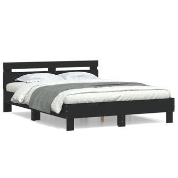 Vidaxl Estructura Cama Con Cabecero Madera Ingeniería Negro 140x190 Cm