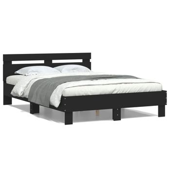 Vidaxl Estructura Cama Con Cabecero Madera Ingeniería Negro 120x200 Cm