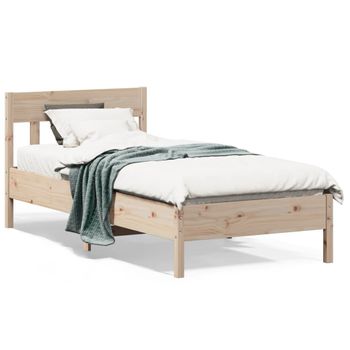 Estructura De Cama Con Cabecero Madera Maciza Pino 75x190 Cm Marrón